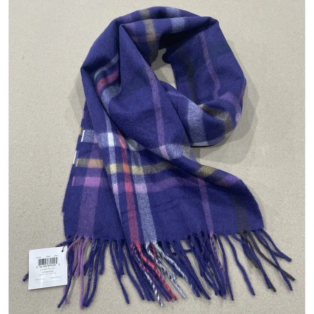 Coach 100% Cashmere Scarf Purple Pink Yellow Plaid MSRP $178 - Picture 1 of 5